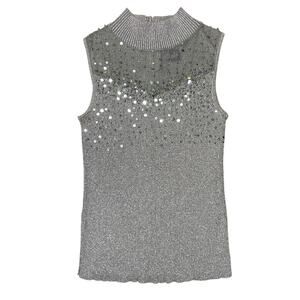 Lauren Michelle Silver Sequin Sleeveless mock neck Top size Medium